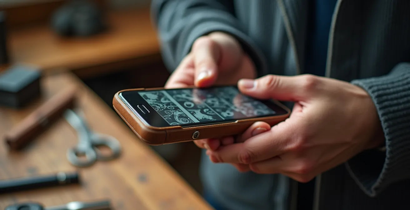 Main tenant un smartphone avec notifications d'événements mobylette